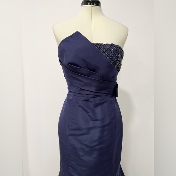 Carolina Herrera Strapless Embellished Silk Faille Gown Navy US:4 Dress - Picture 7 of 14